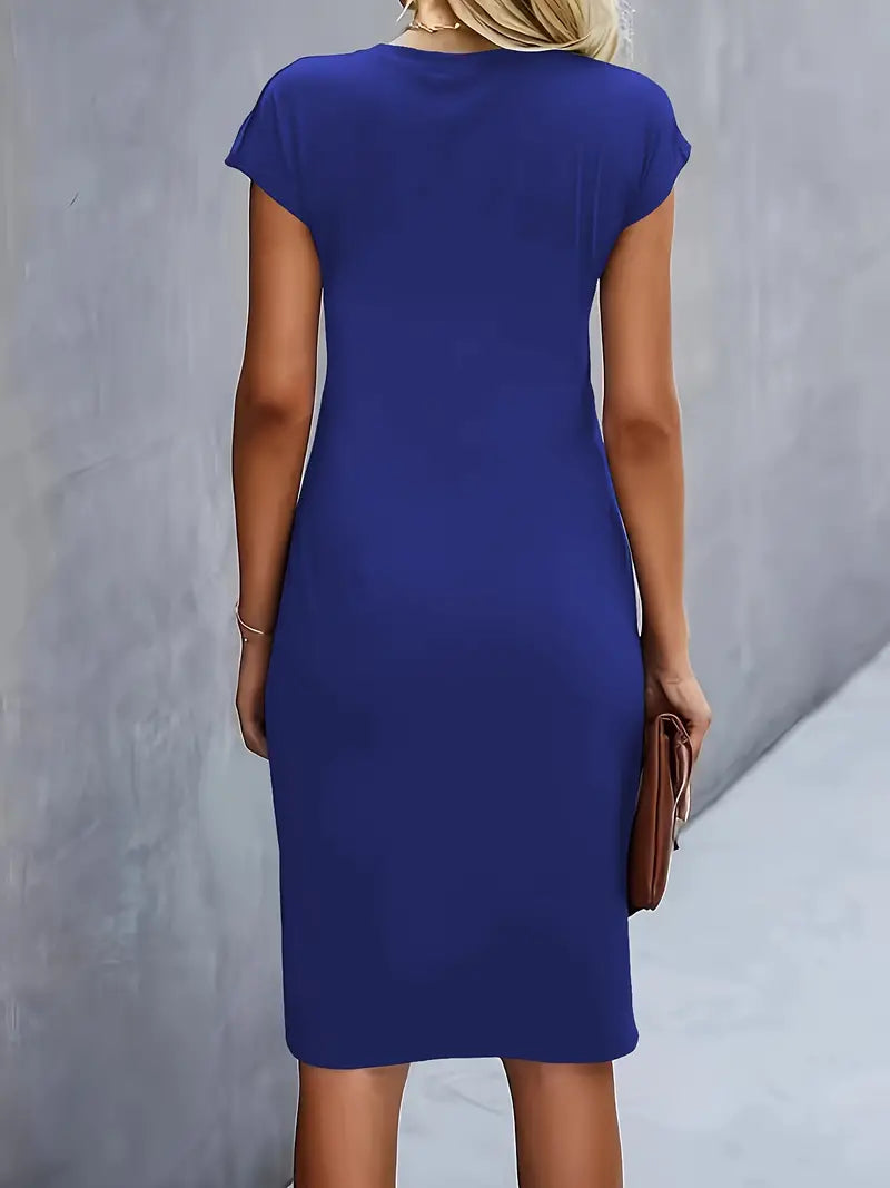 Damen Sommer Drapiert Elegant Bodycon Midikleid