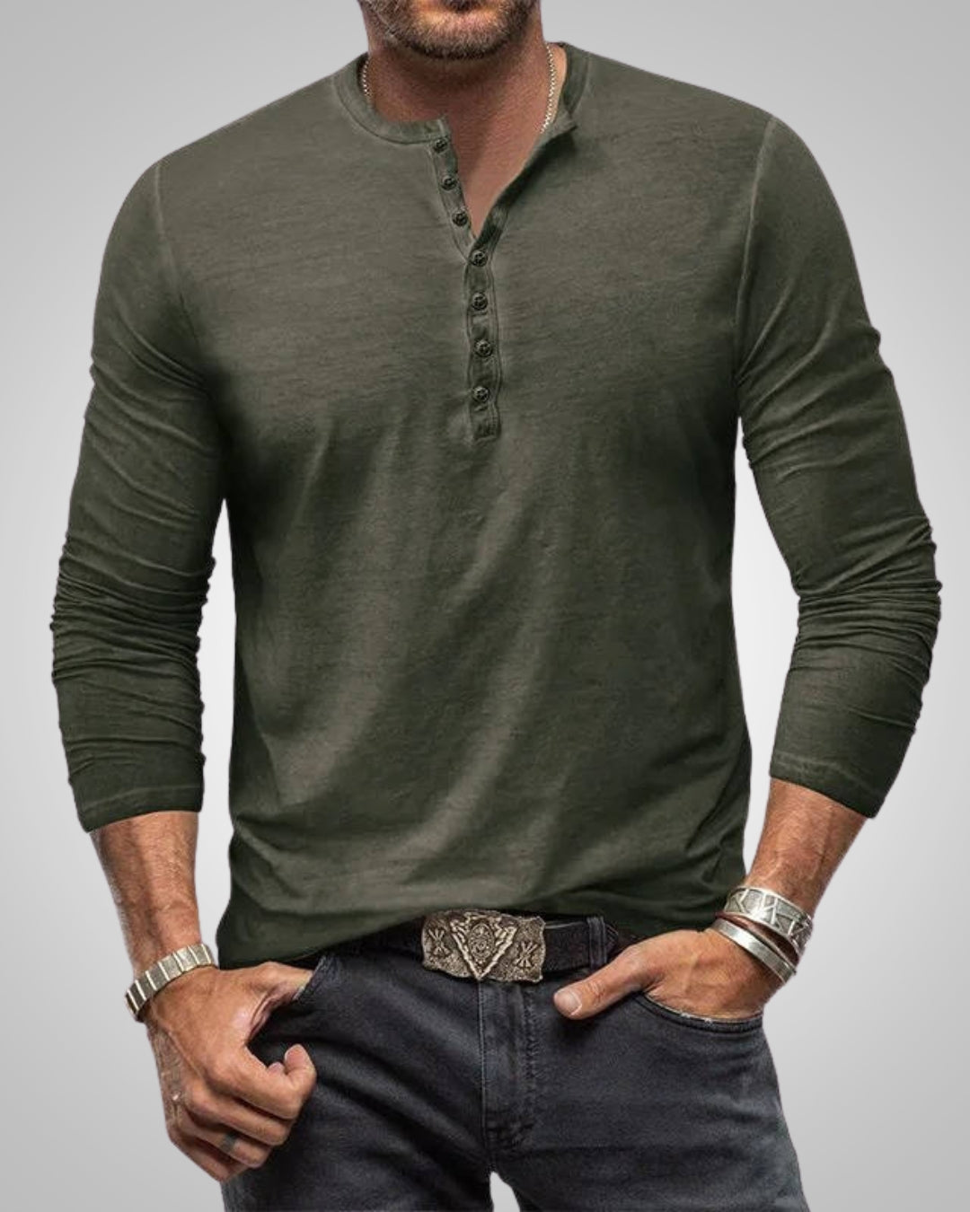 Herren Lässig Slim Fit Langarm Henley-Shirt