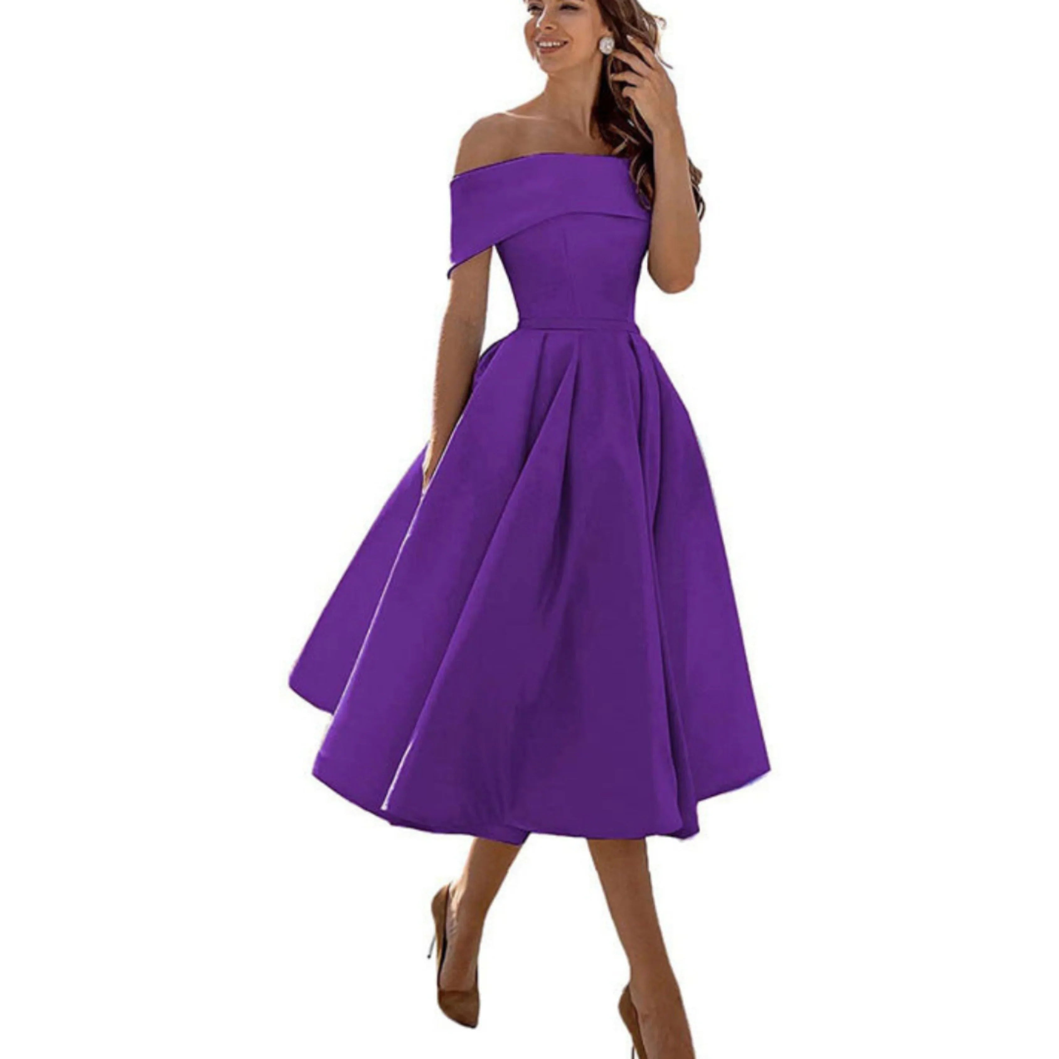 Damen Ein-Schulter Ausgestellt Midikleid