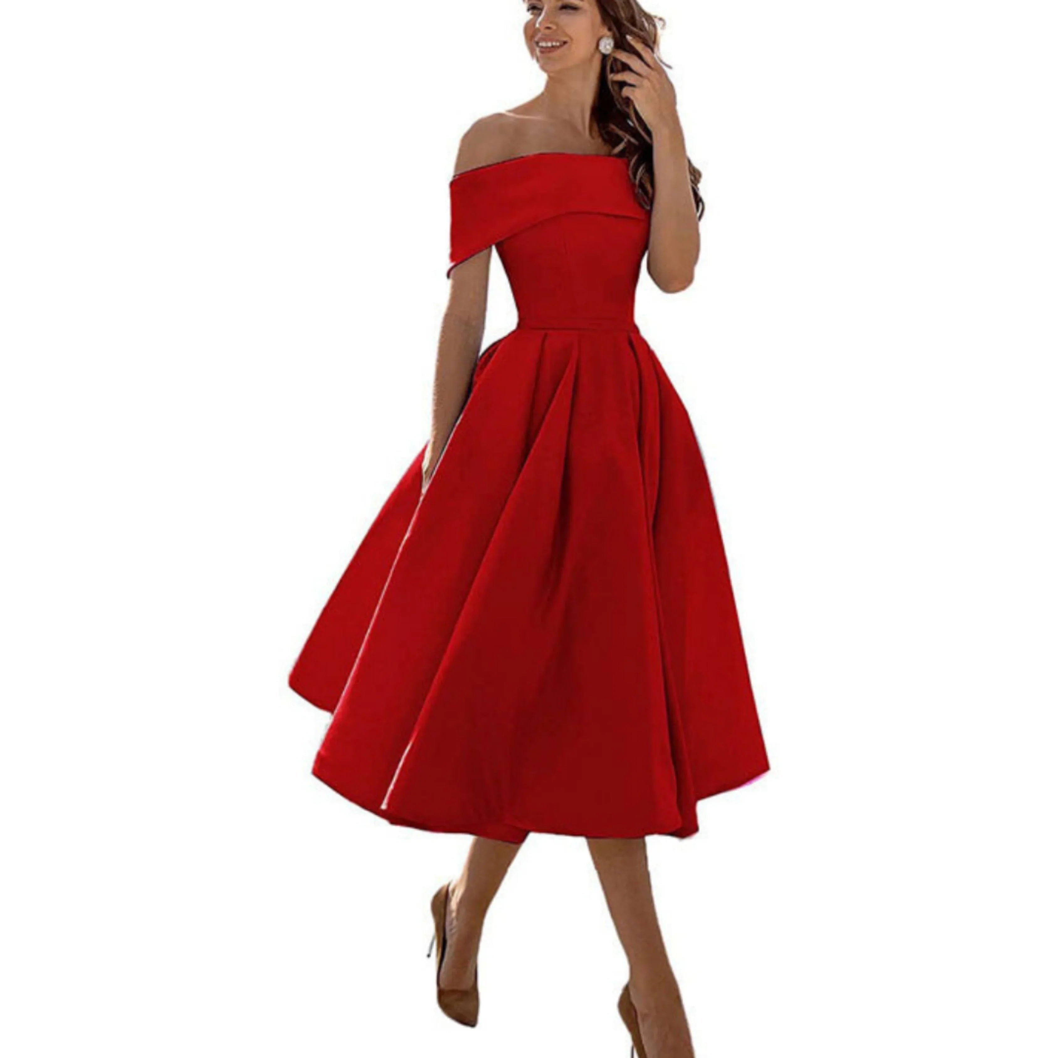 Damen Ein-Schulter Ausgestellt Midikleid