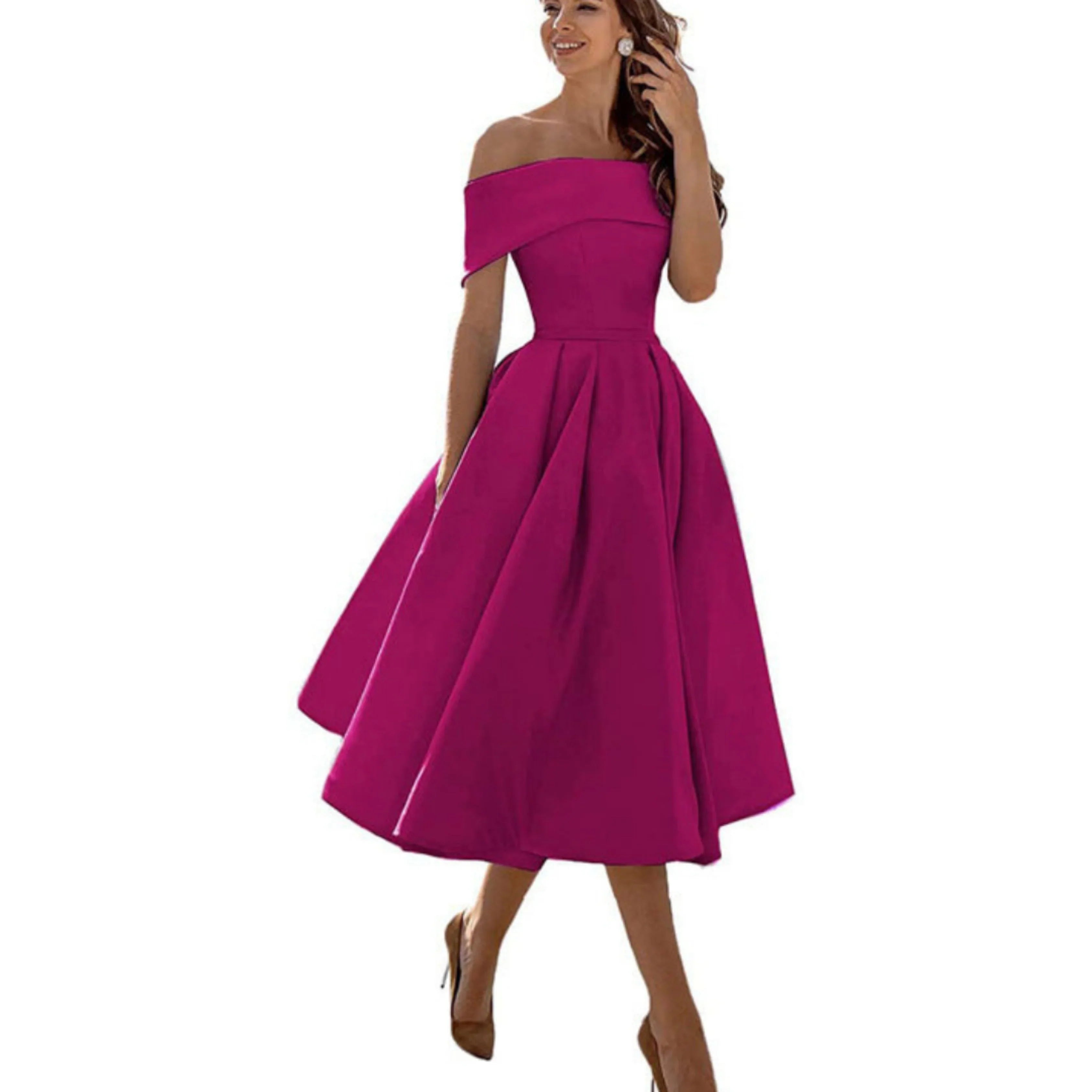 Damen Ein-Schulter Ausgestellt Midikleid
