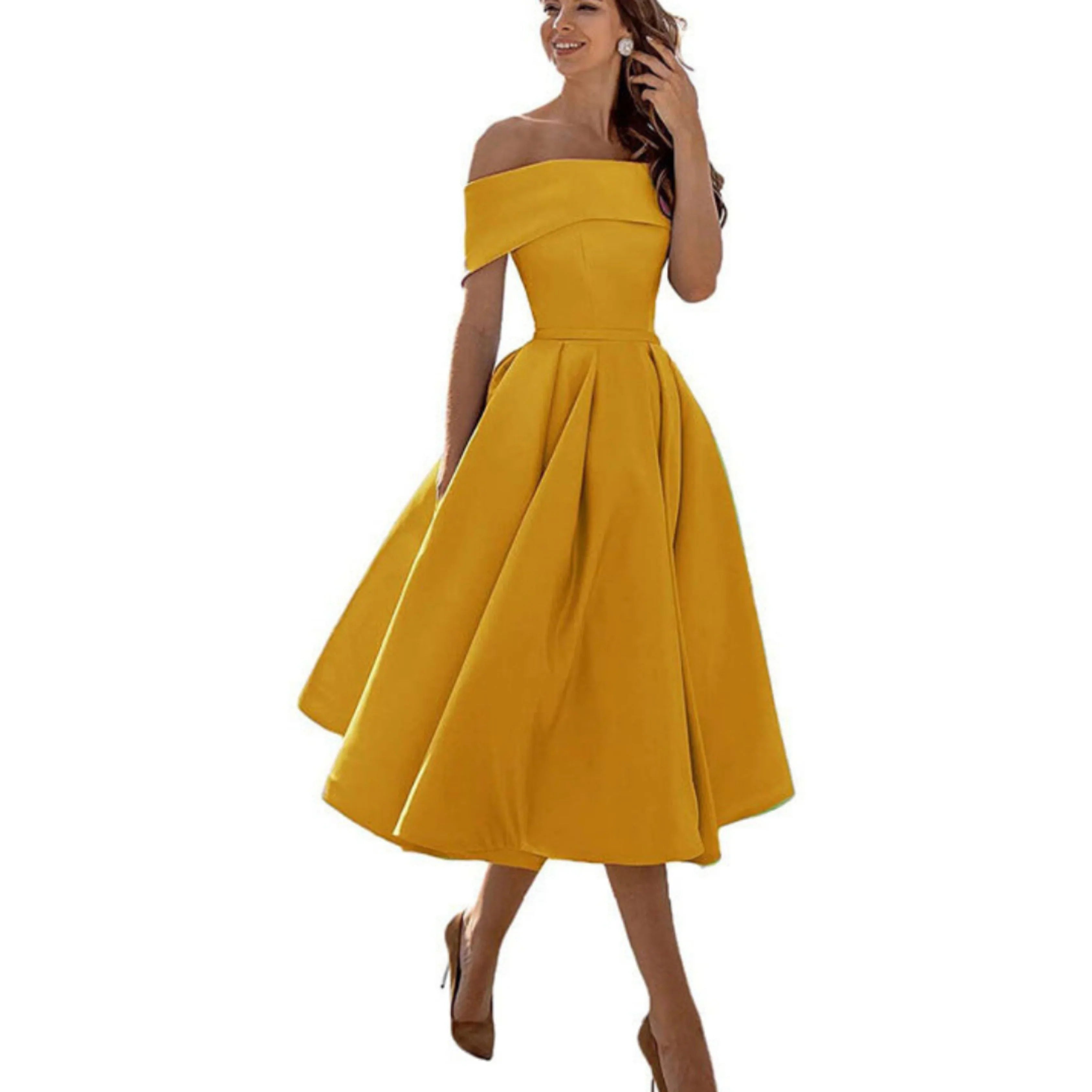 Damen Ein-Schulter Ausgestellt Midikleid
