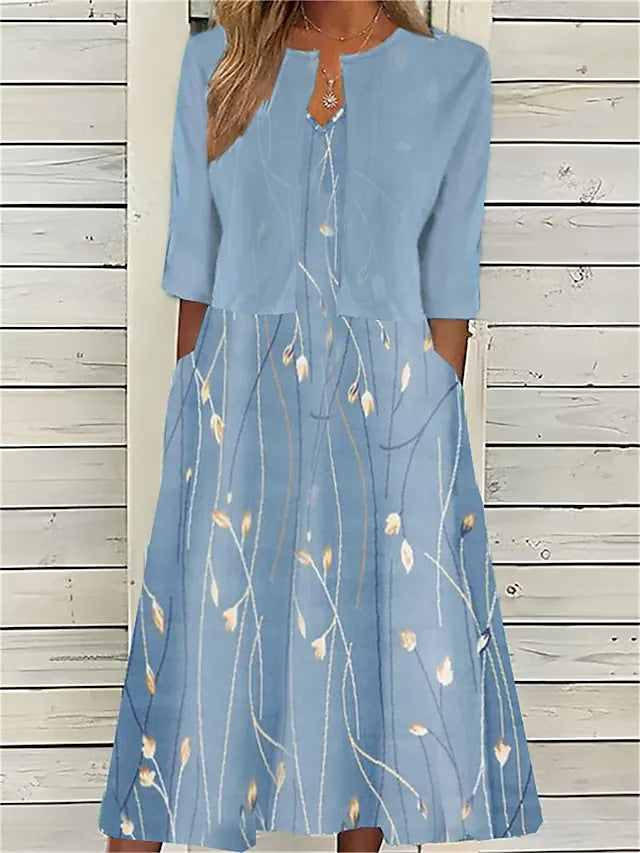 Damen Sommer Blumig Zweiteiler Midikleid Set