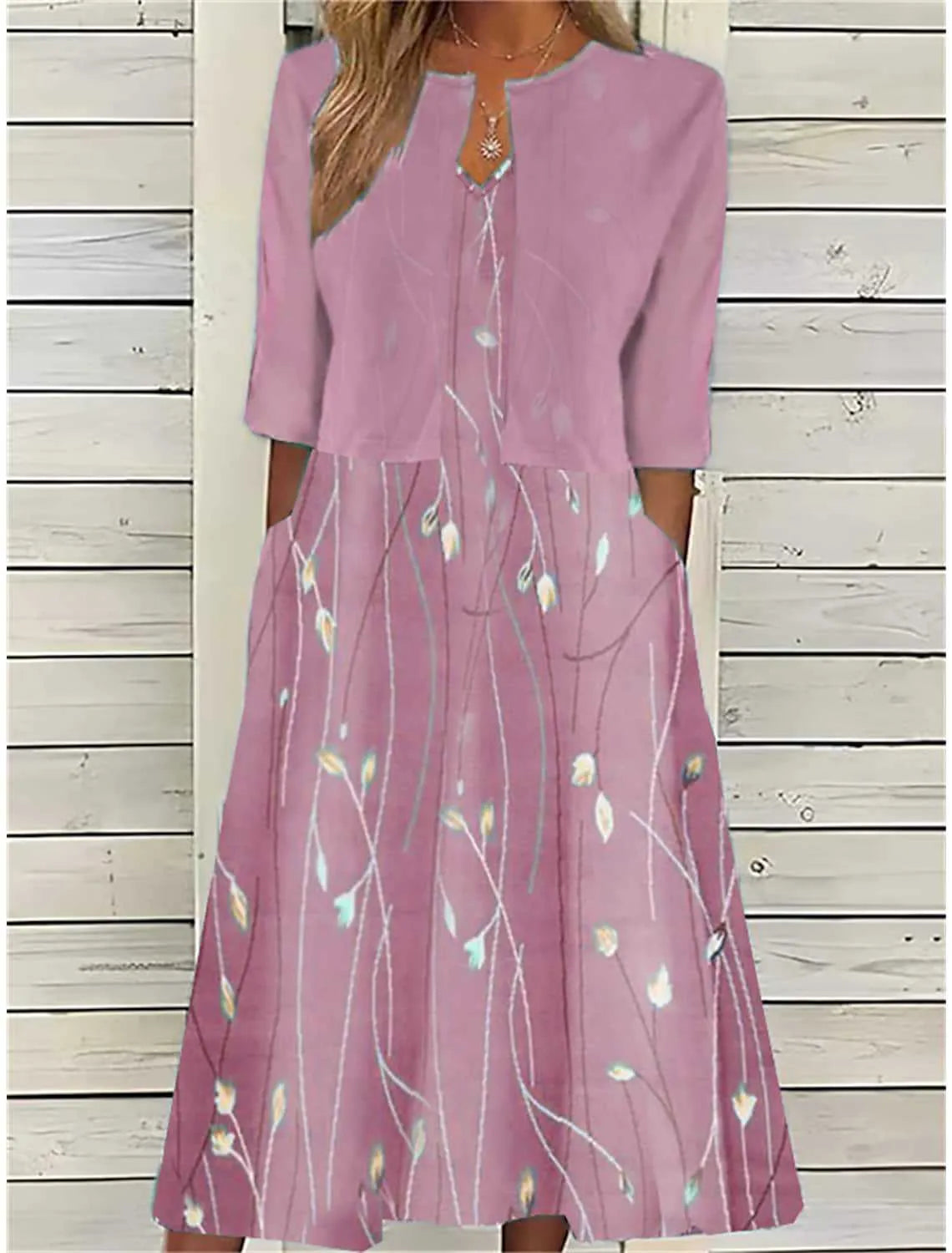 Damen Sommer Blumig Zweiteiler Midikleid Set