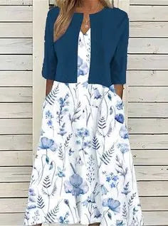 Damen Sommer Blumig Zweiteiler Midikleid Set