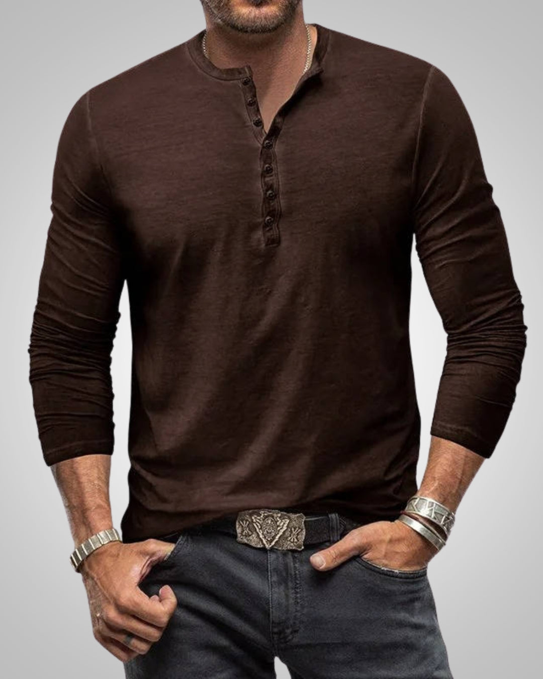 Herren Lässig Slim Fit Langarm Henley-Shirt