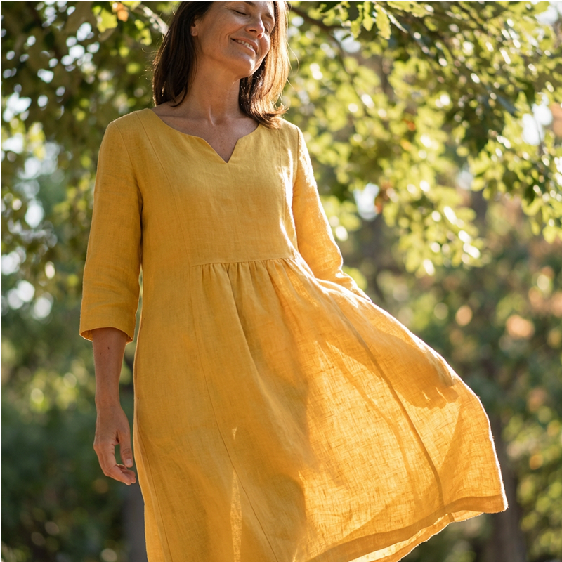 Damen Sommer Kerbausschnitt Midi Freizeitkleid