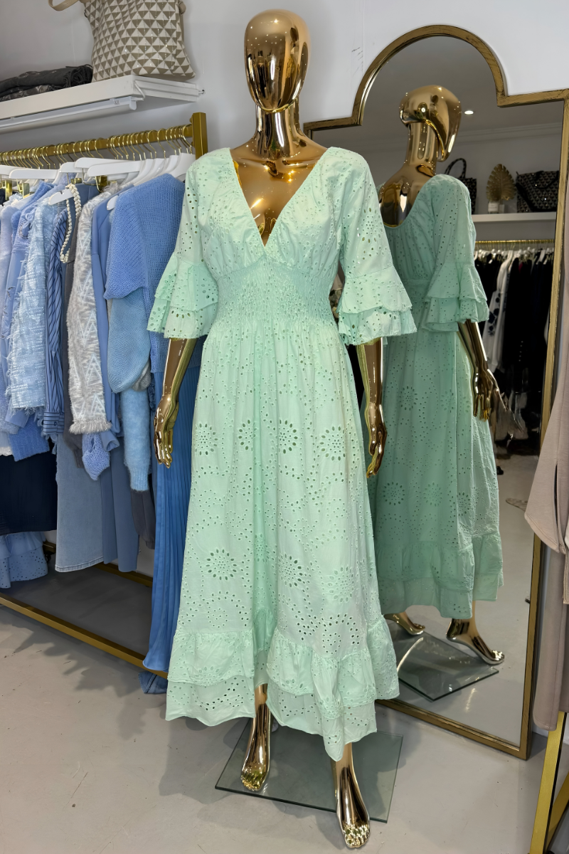 Damen Sommer Rüschenärmel Musselin Kleid
