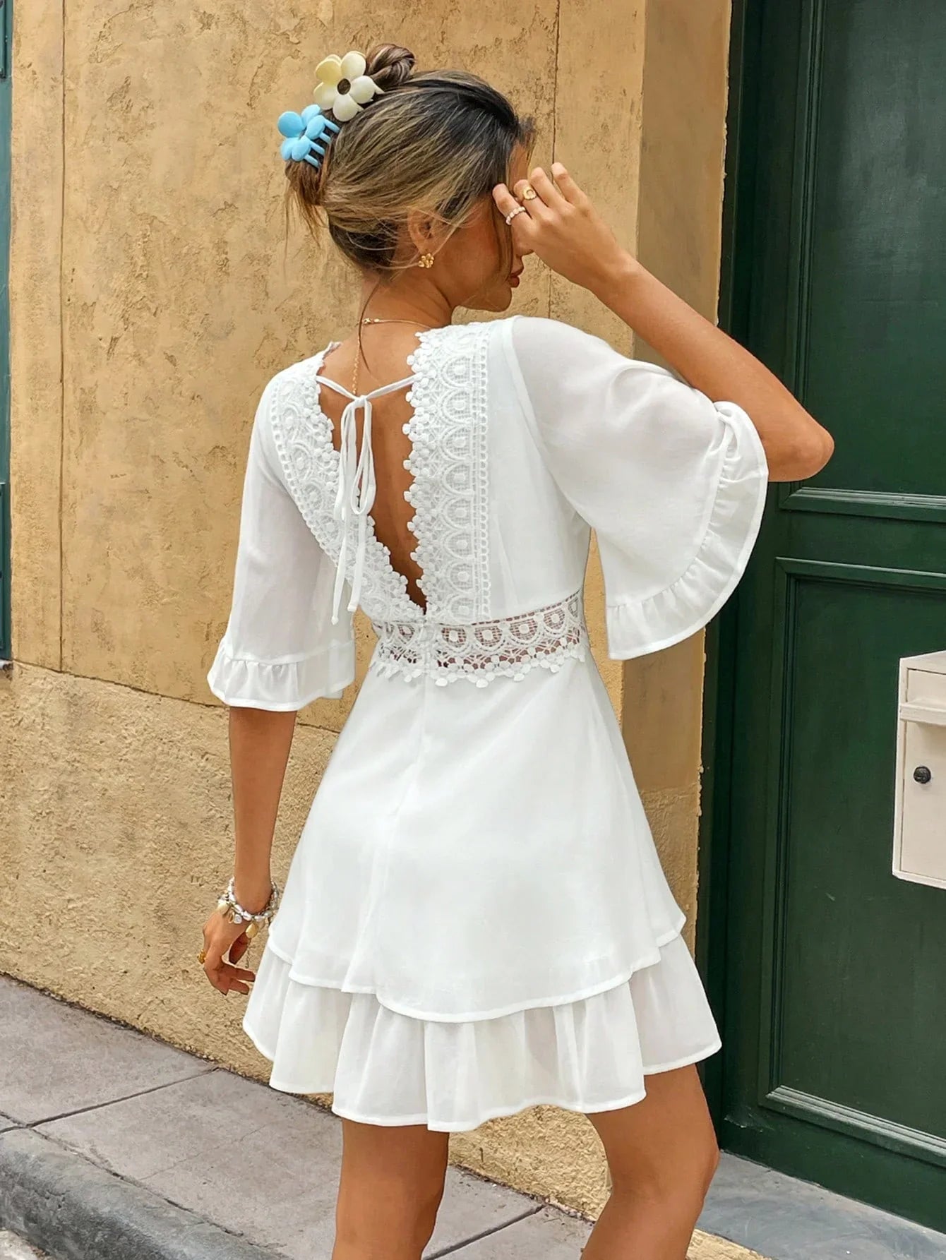 Damen Elegant Rüschen Boho Sommerkleid
