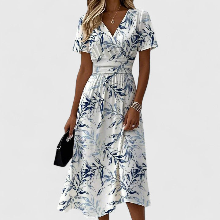 Damen Sommer V-Ausschnitt Blumenmuster Midikleid
