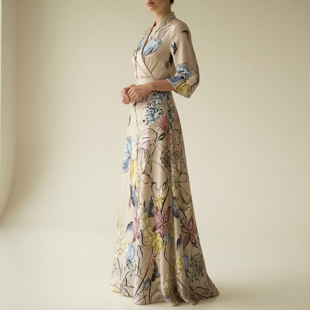 Damen Elegant Wickel Blumenmuster Sommerkleid