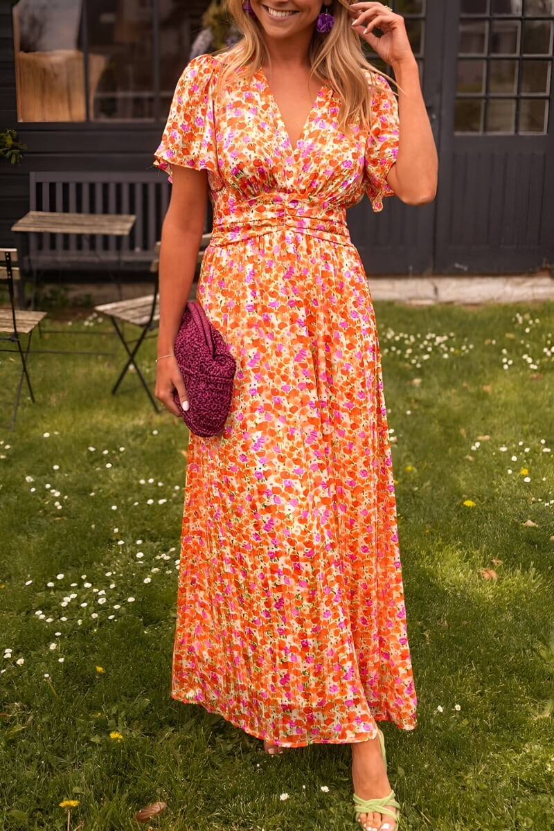 Damen Sommer Blumen Maxi Musselinkleid