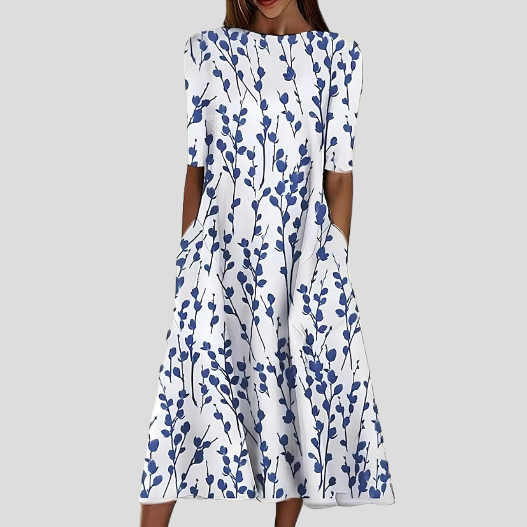 Damen Sommer Print Lockerer Schnitt Midikleid