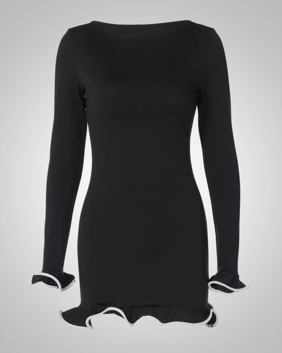 Damen Sommer Langarm Bodycon Minikleid mit Rüschen