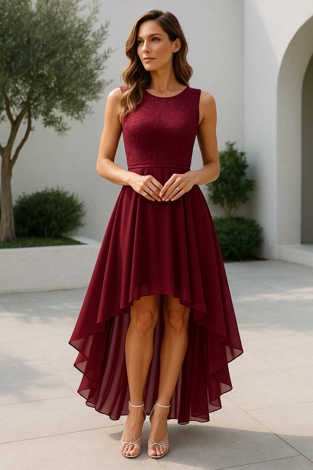 Damen Sommer Ärmellos Hochzeitsgast Midikleid