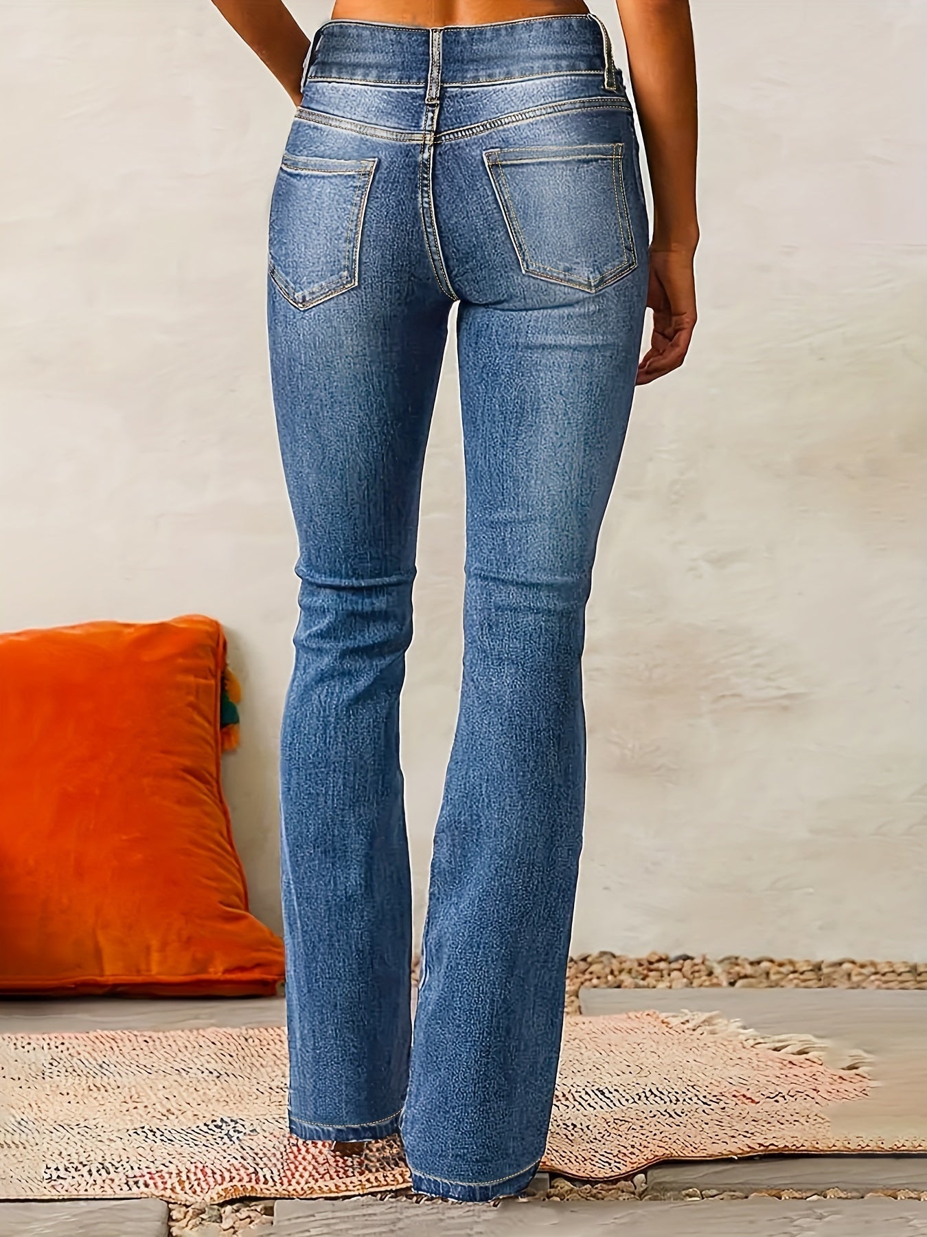 Damen High-Waist Wide-Leg Jeans mit Knopfleiste