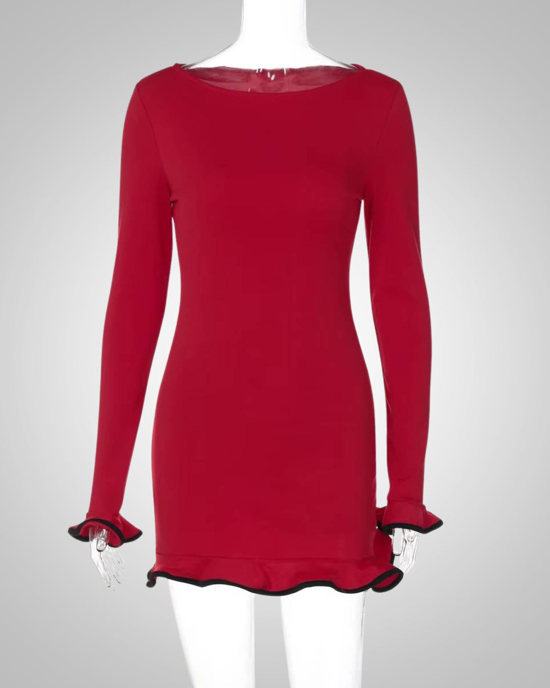Damen Sommer Langarm Bodycon Minikleid mit Rüschen