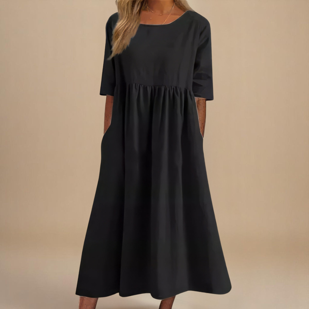 Damen Rundhals Relaxed Fit Sommer Midikleid