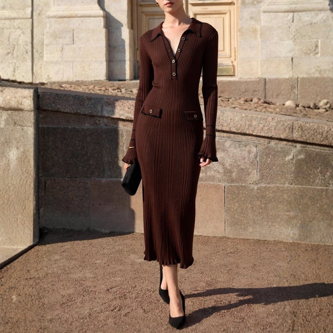 Damen Lässig Langarm Blusen Midikleid
