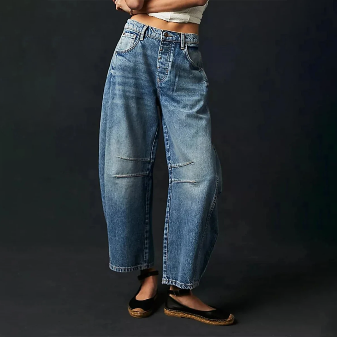 Damen Weite Cropped Alltags Jeanshose
