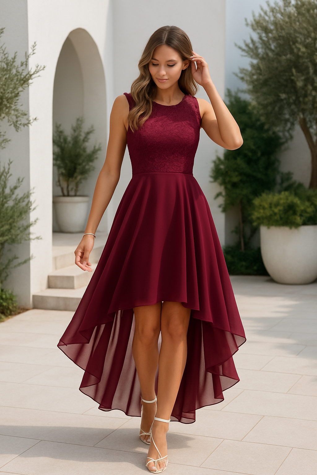 Damen Sommer Ärmellos Hochzeitsgast Midikleid