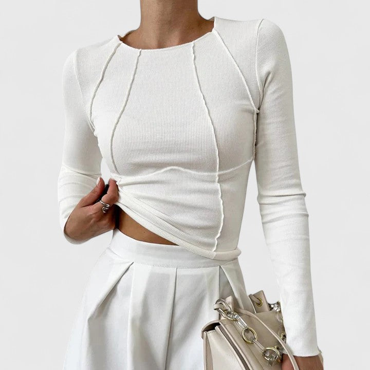 Damen Enganliegendes Langarmshirt mit Rundhalsausschnitt