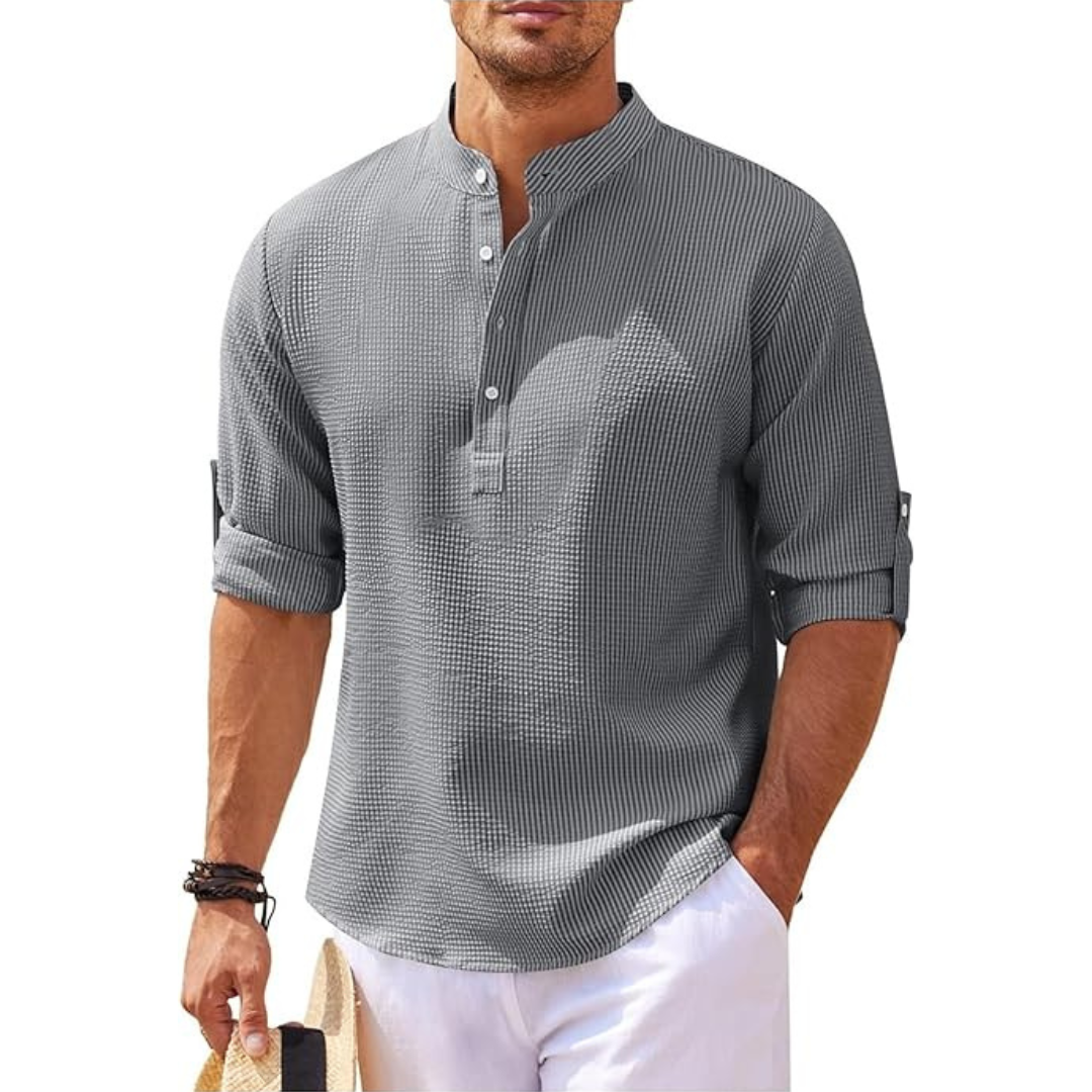Herren Stehkragen Slim Fit Sommerhemd