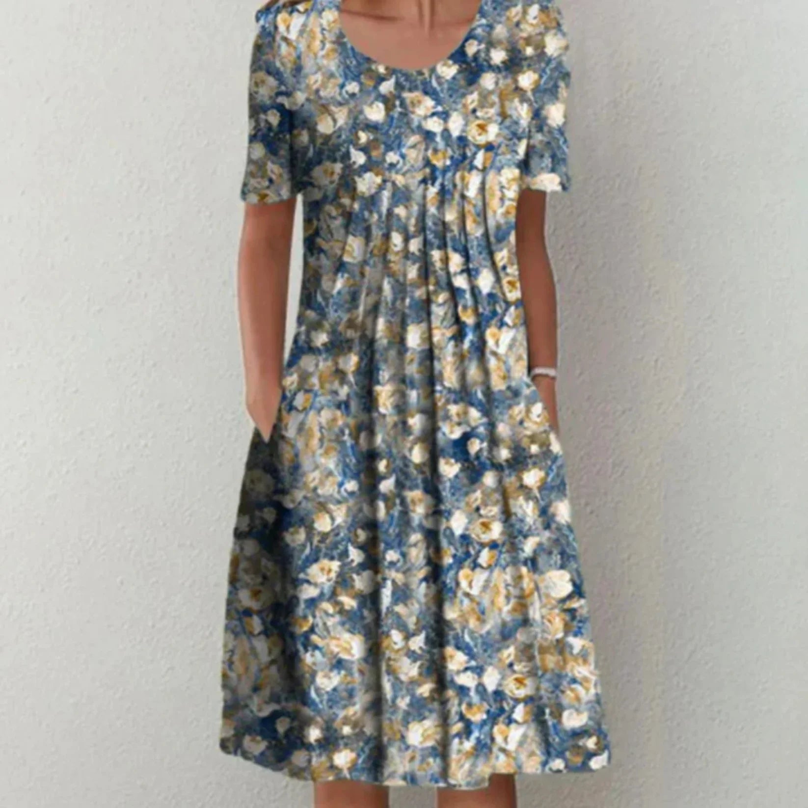 Damen Kurzarm Geblümt Sommer Midikleid