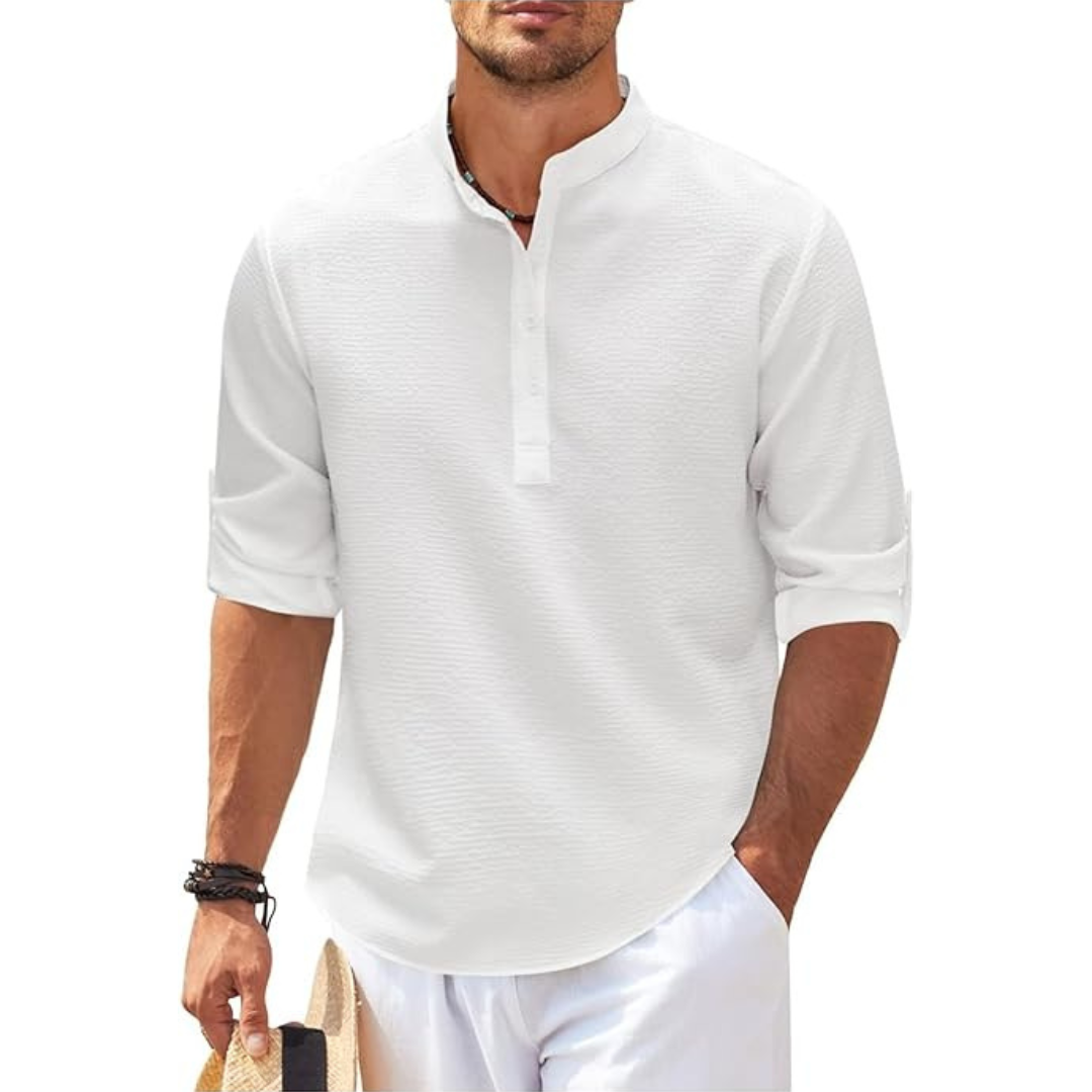 Herren Stehkragen Slim Fit Sommerhemd