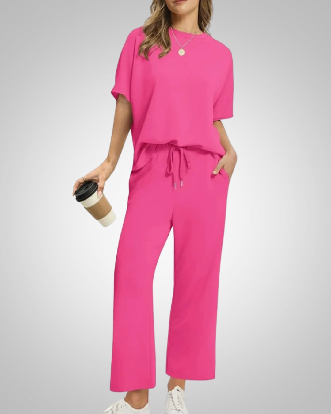 Damen Lässig Bindeband Taille Zweiteiler Set