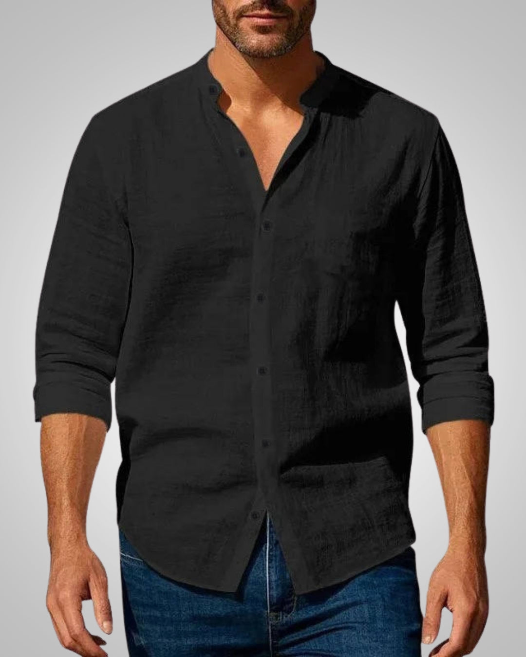 Herren Casual Stehkragen Slim Fit Sommer Hemd