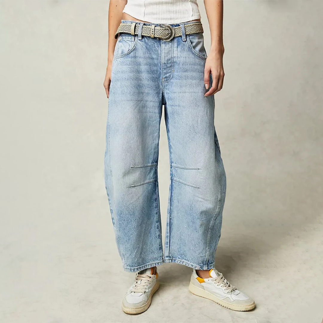 Damen Weite Cropped Alltags Jeanshose