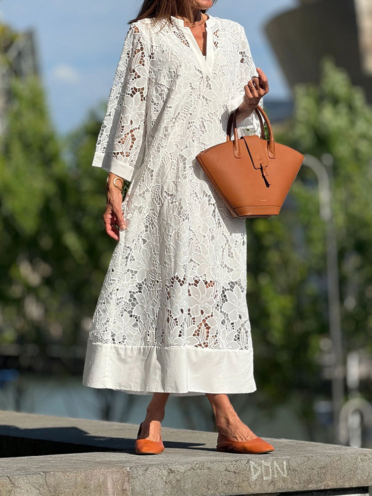 Damen Elegant V Ausschnitt Sommer Maxikleid
