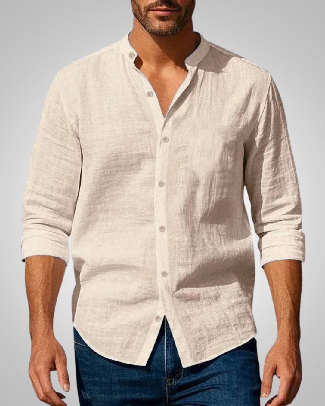 Herren Casual Stehkragen Slim Fit Sommer Hemd