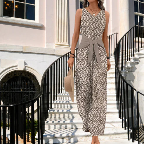 Damen Sommer Ärmellos V-Ausschnitt Jumpsuit