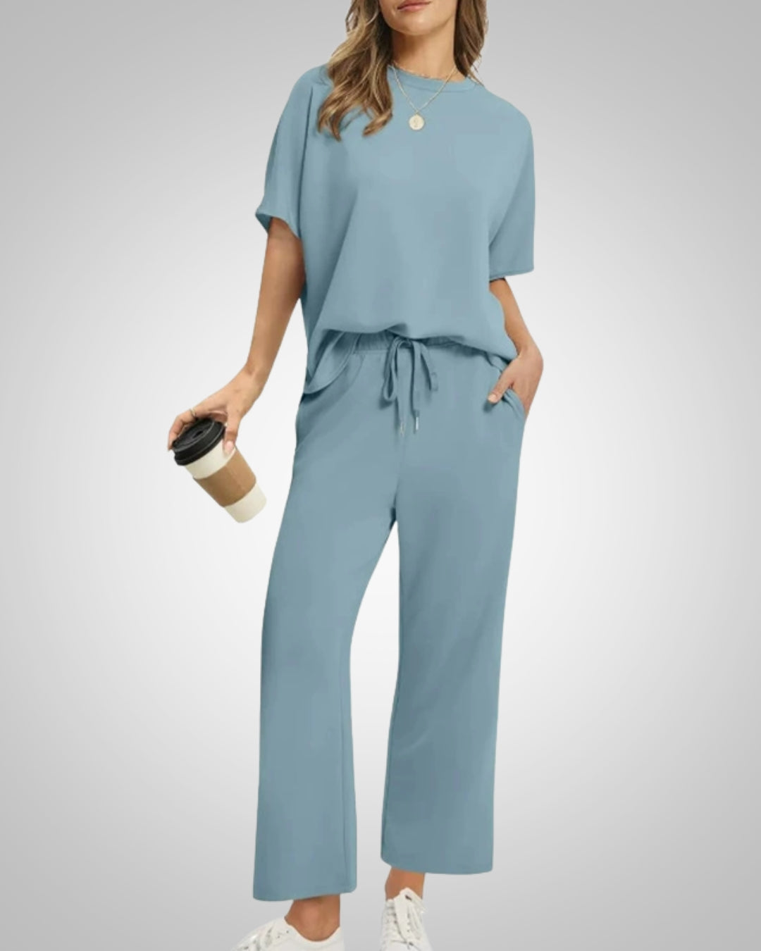 Damen Lässig Bindeband Taille Zweiteiler Set