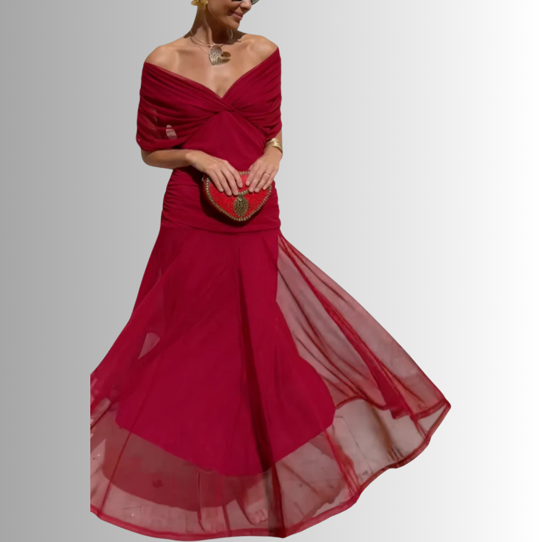 Damen Elegantes Schulterfrei Sommerkleid