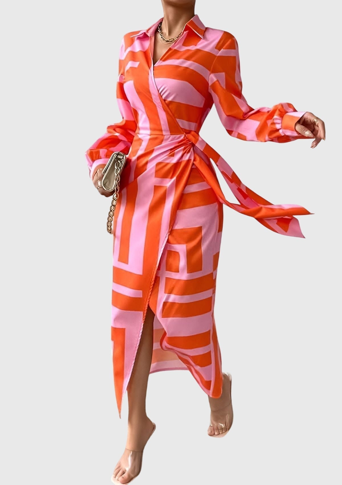Damen Sommer Wickel Maxikleid mit Bindegürtel