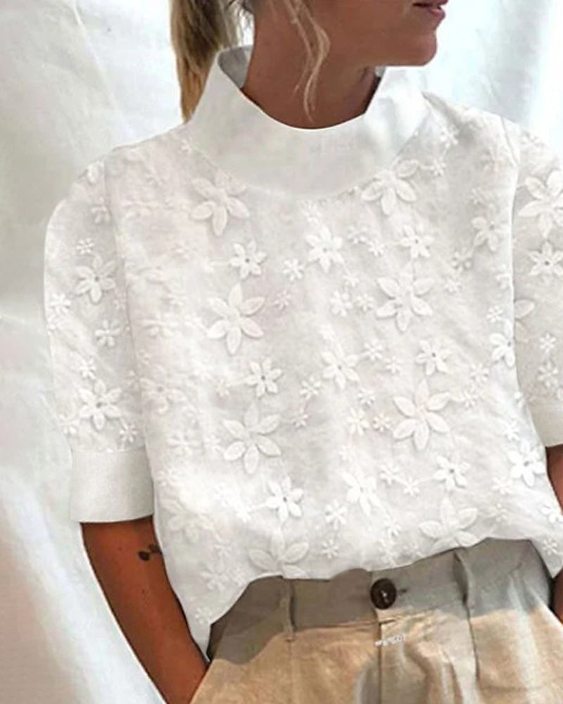 Damen Blumenmuster Sommer Bluse mit hohem Kragen