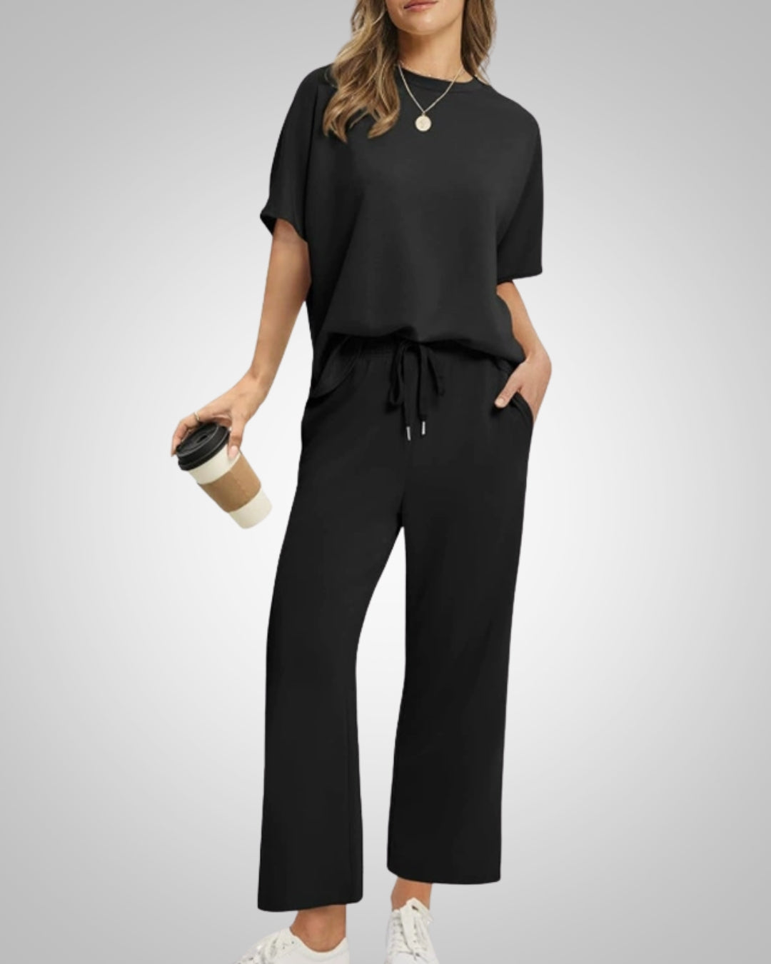 Damen Lässig Bindeband Taille Zweiteiler Set