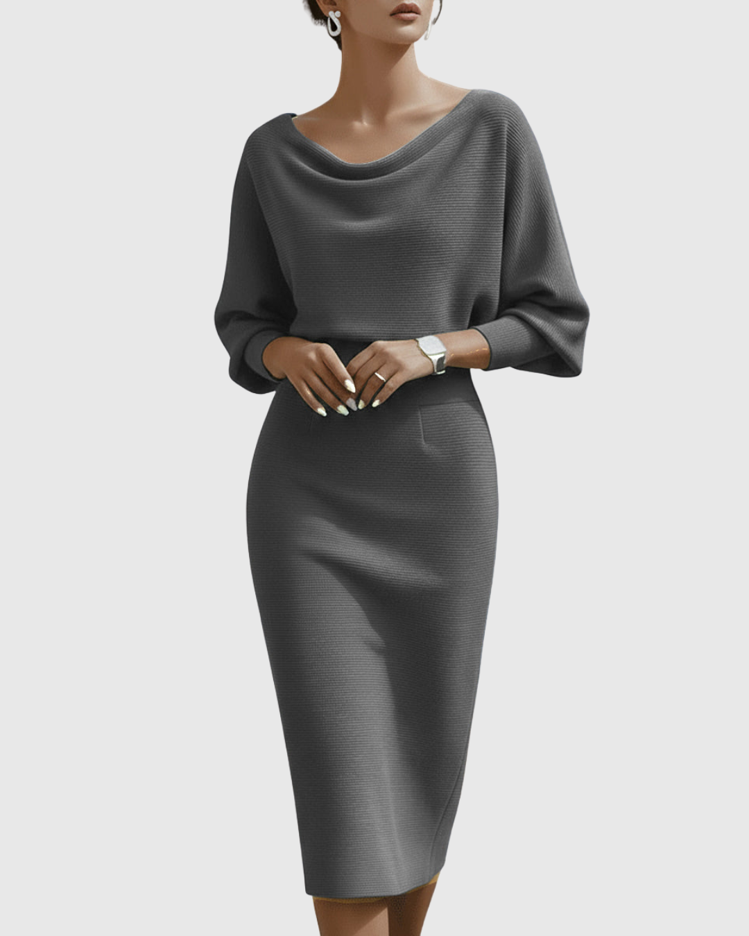 Damen Sommer Figurbetont Langarm Miidkleid