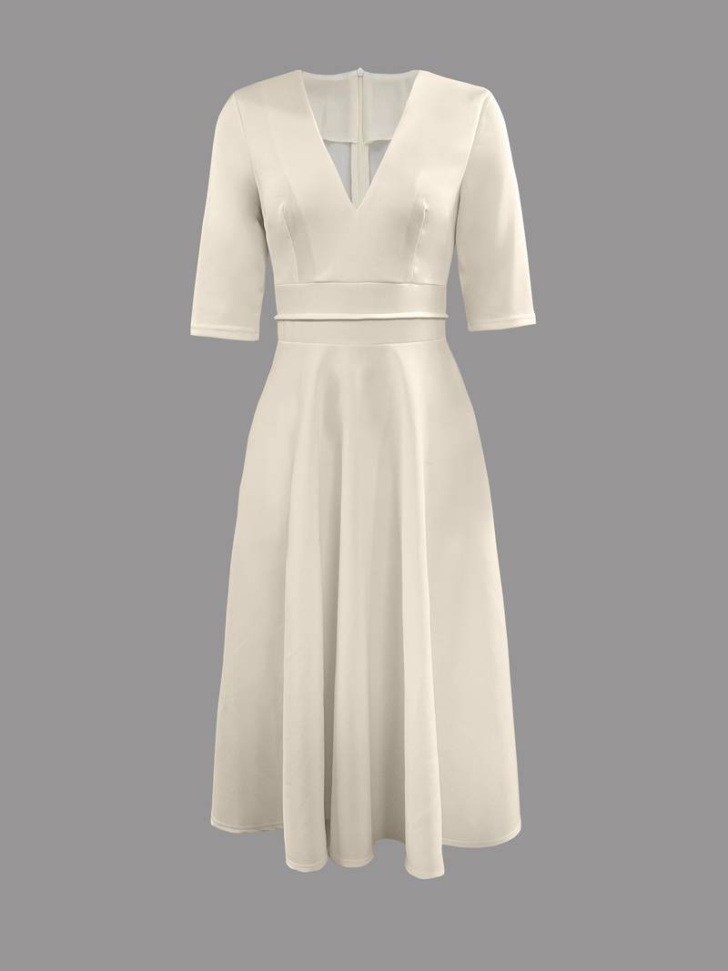 Damen Elegante V-Ausschnitt Hochzeitsgast Midikleid