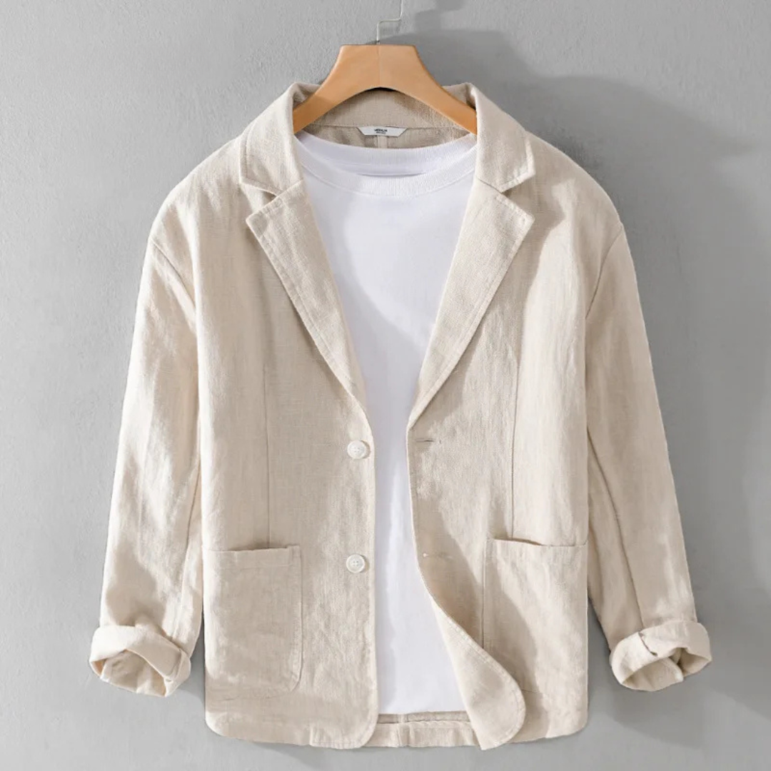 Herren Sommer Reverskragen Leinen Blazer