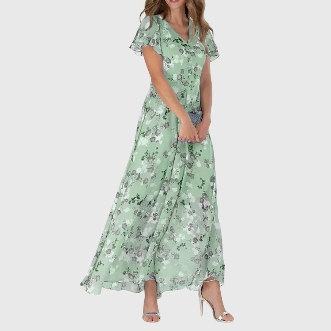 Damen V-Ausschnitt Blumenmuster Sommer Midikleid