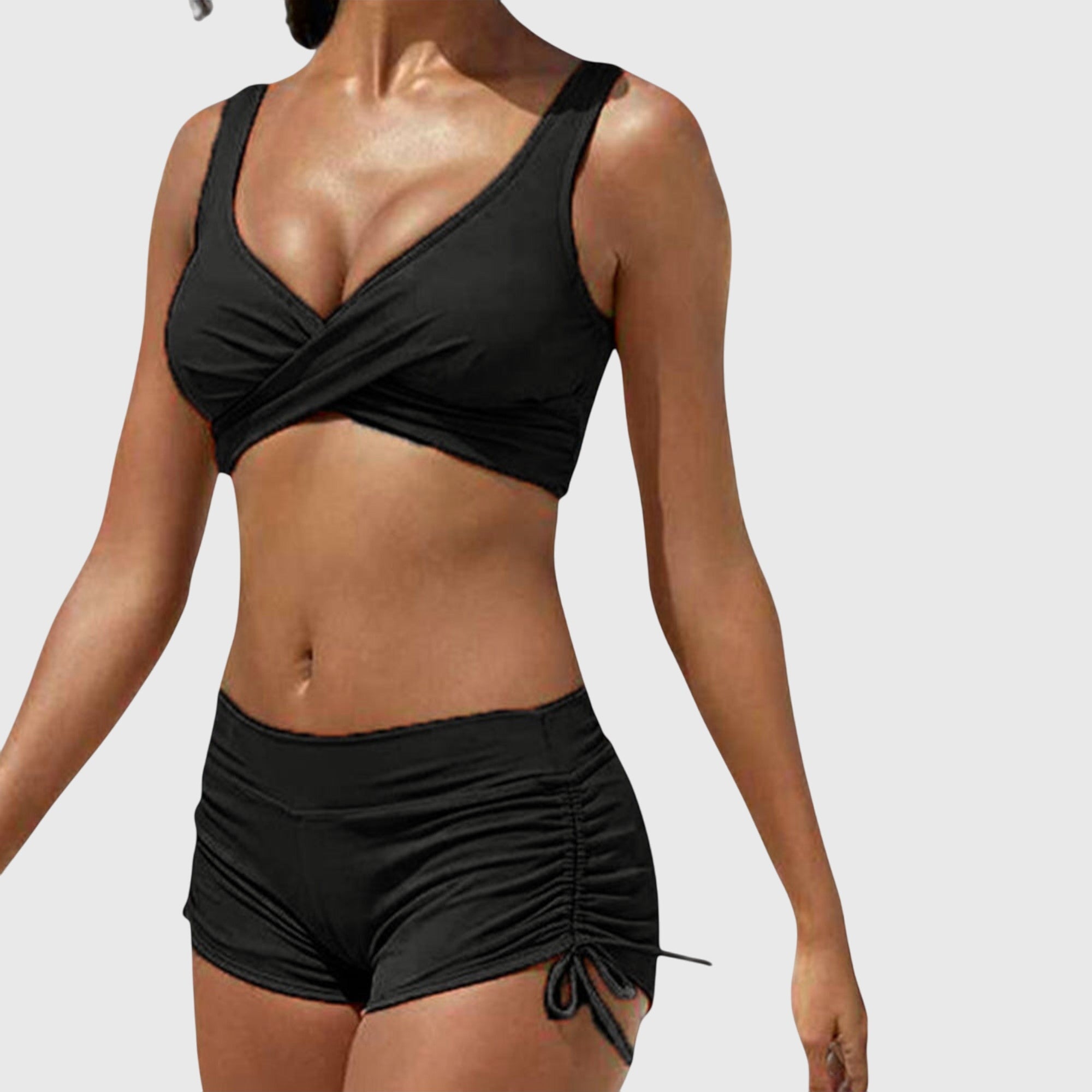 Damen Sommer Raffungsdetail High Waist Bikini