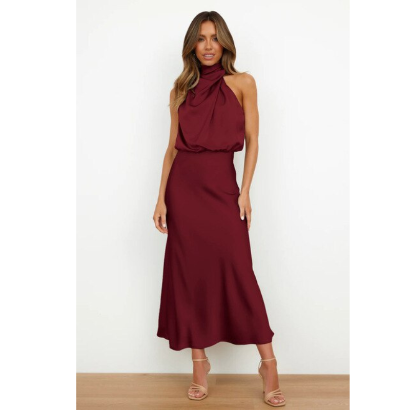 Damen Halfter Midikleid | Elegantes Kleid mit Neckholder-Ausschnitt