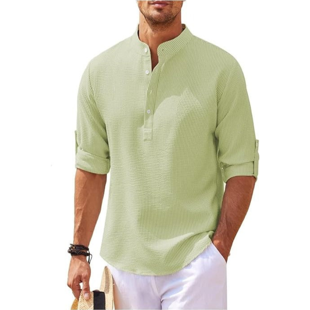 Herren Stehkragen Slim Fit Sommerhemd