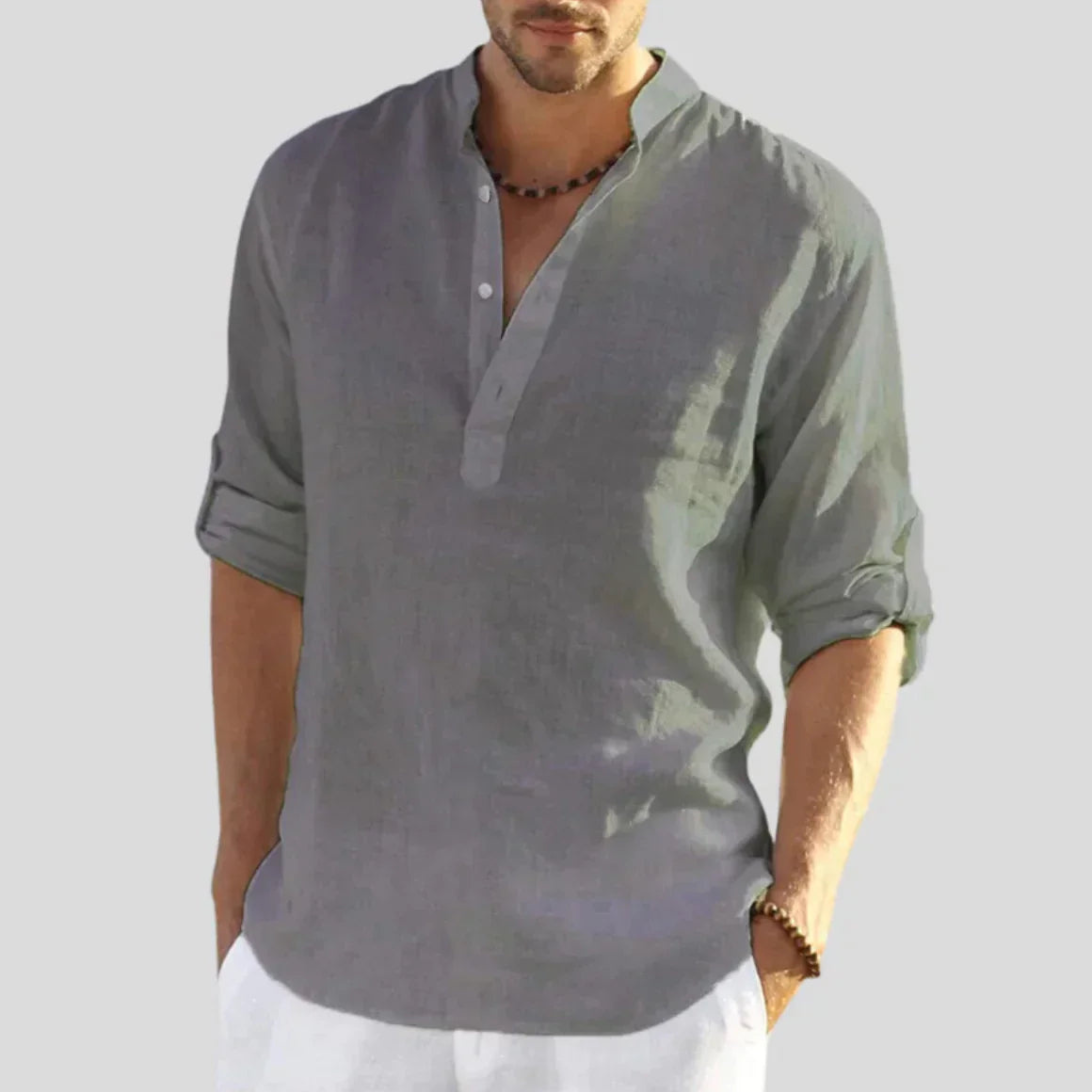 Herren Sommer Stehkragen Henley Hemd