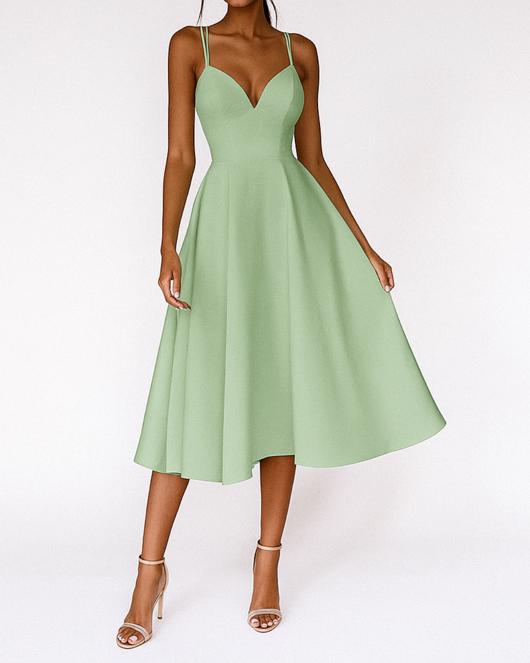 Damen Sommer Spaghettiträger Hochzeitsgast Midikleid