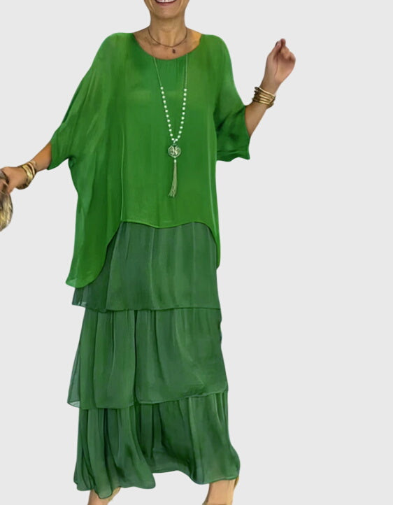 Damen Sommer Gestuft Locker Maxikleid
